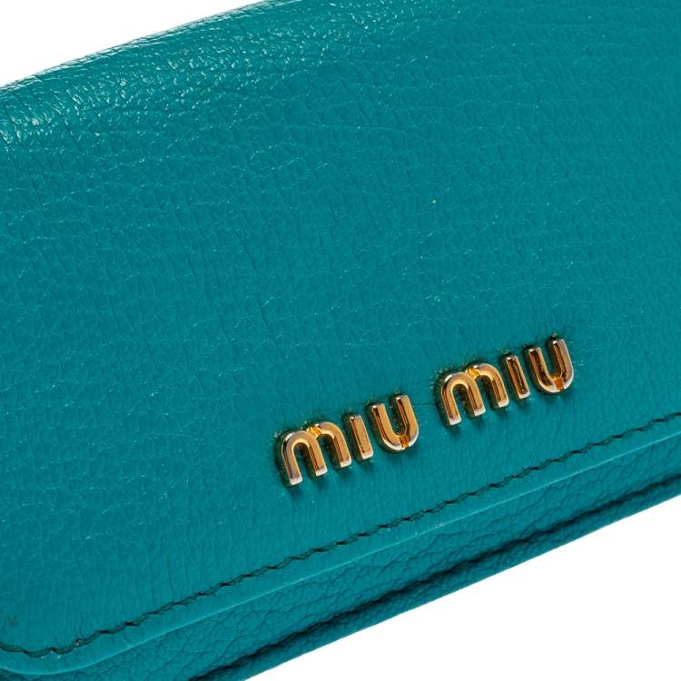Pre Owned  Miu Miu Turquoise Leather Madras Card Case