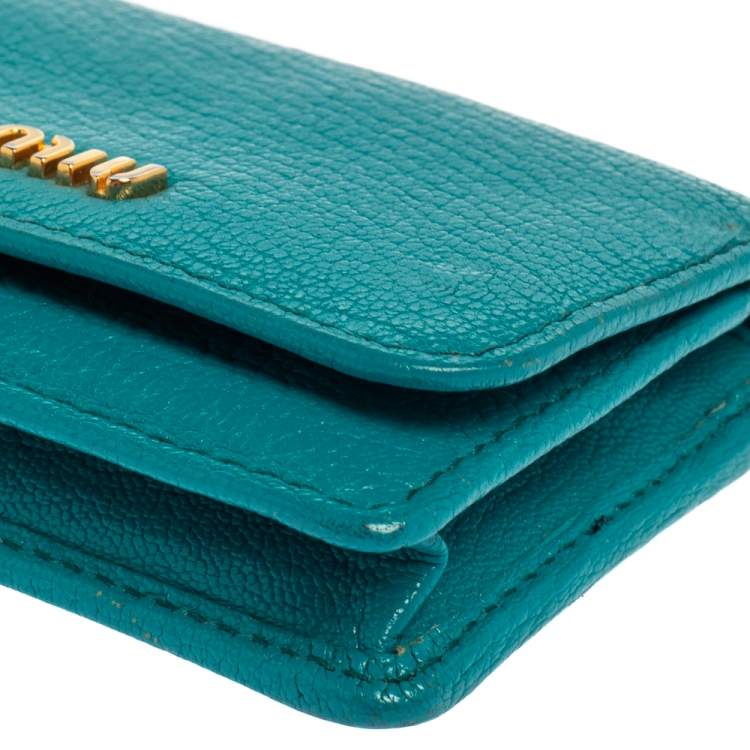 Pre Owned  Miu Miu Turquoise Leather Madras Card Case