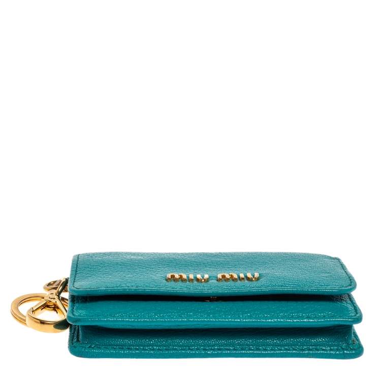 Pre Owned  Miu Miu Turquoise Leather Madras Card Case