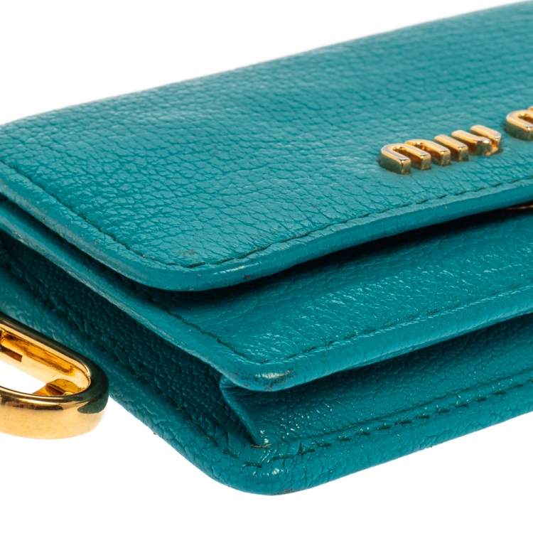 Pre Owned  Miu Miu Turquoise Leather Madras Card Case