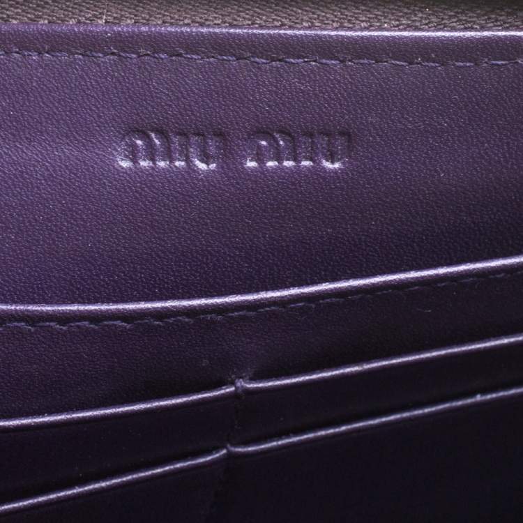 Pre Owned Miu Miu Purple Croc Embossed Leather Zip Around Wallet