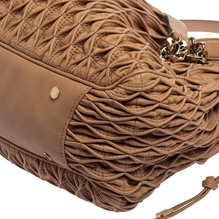 Pre Owned Bvlgari Beige Quilted Leather Monette Tote