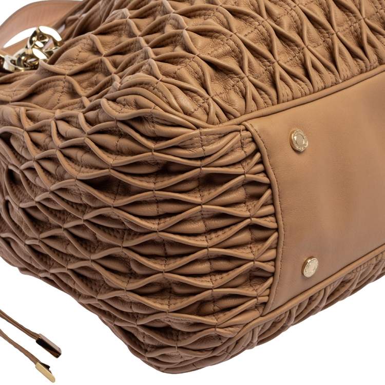 Pre Owned Bvlgari Beige Quilted Leather Monette Tote
