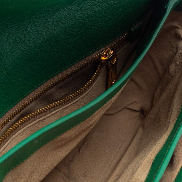 Pre Owned Miu Miu Green Madras Leather Push Lock Flap Top Handle Bag