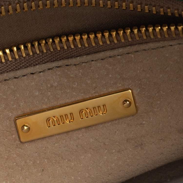 Pre Owned Miu Miu Green Madras Leather Push Lock Flap Top Handle Bag