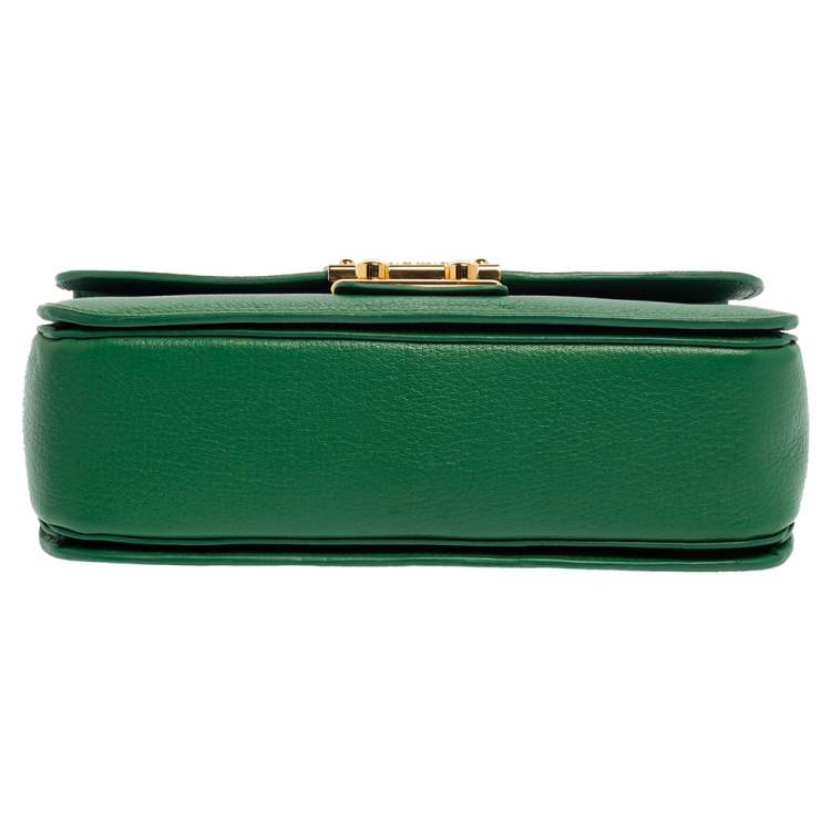 Pre Owned Miu Miu Green Madras Leather Push Lock Flap Top Handle Bag