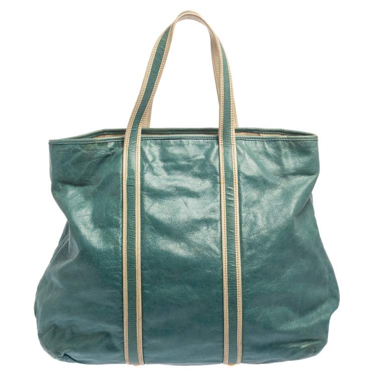 Pre Owned Miu Miu Blue/White Leather Tote