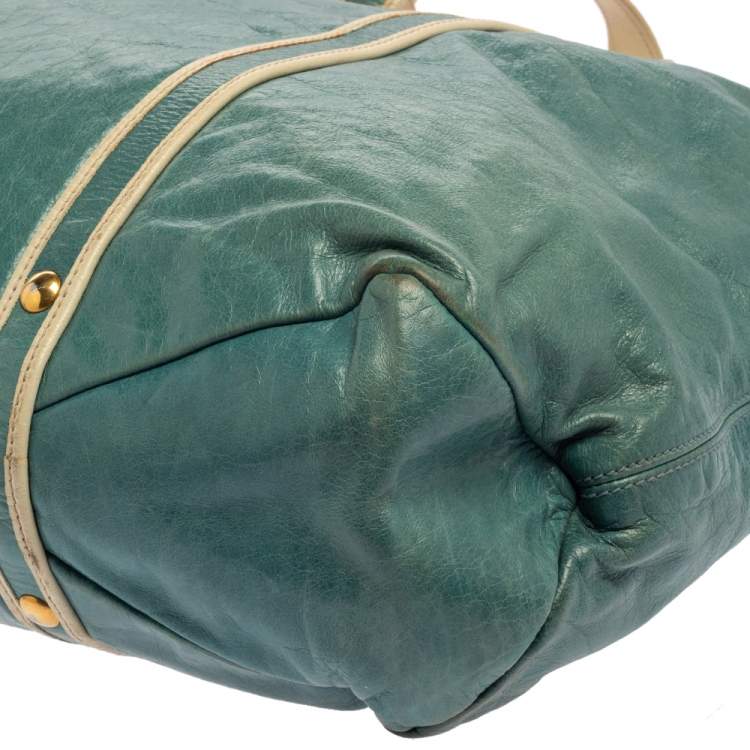 Pre Owned Miu Miu Blue/White Leather Tote
