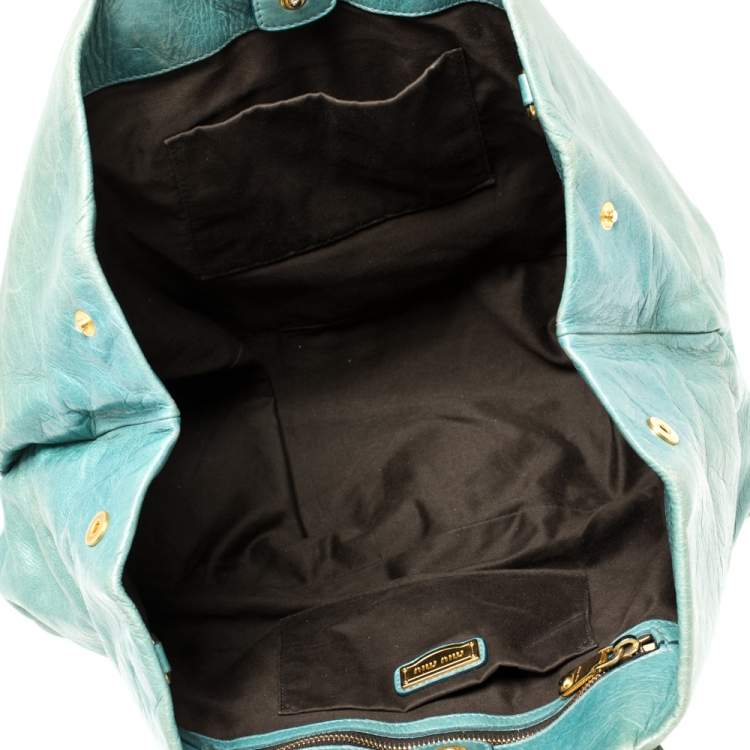 Pre Owned Miu Miu Blue Vitello Shine Leather Tote