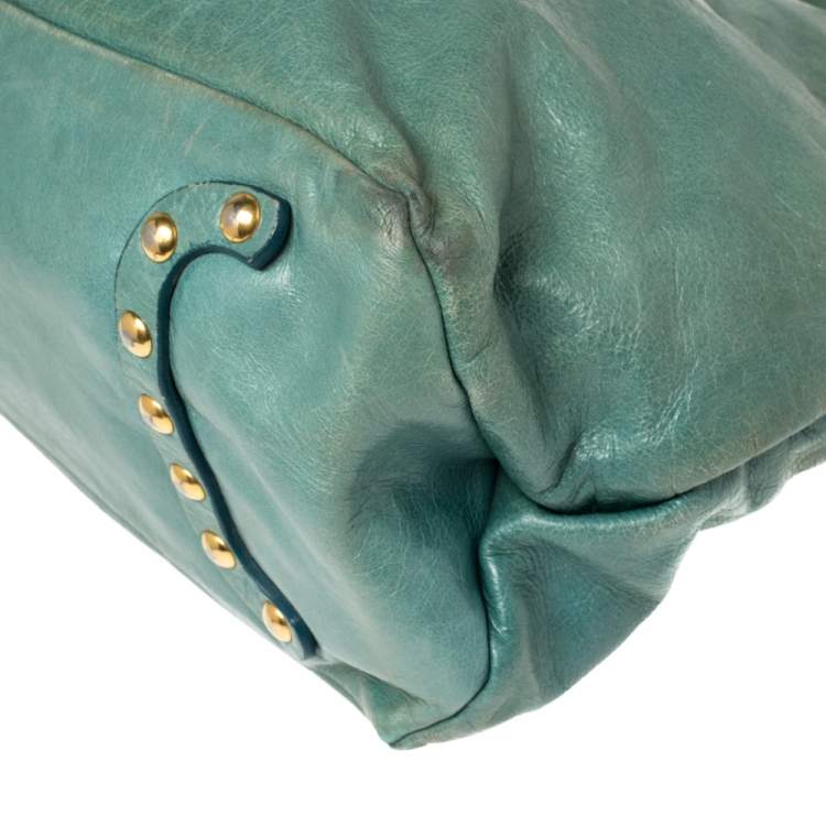 Pre Owned Miu Miu Blue Vitello Shine Leather Tote