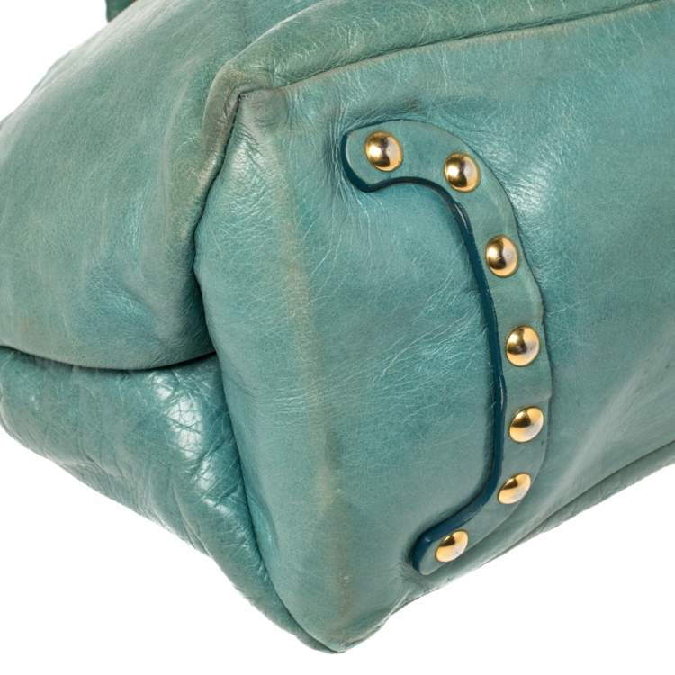 Pre Owned Miu Miu Blue Vitello Shine Leather Tote