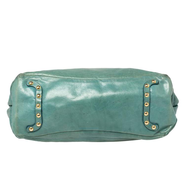 Pre Owned Miu Miu Blue Vitello Shine Leather Tote