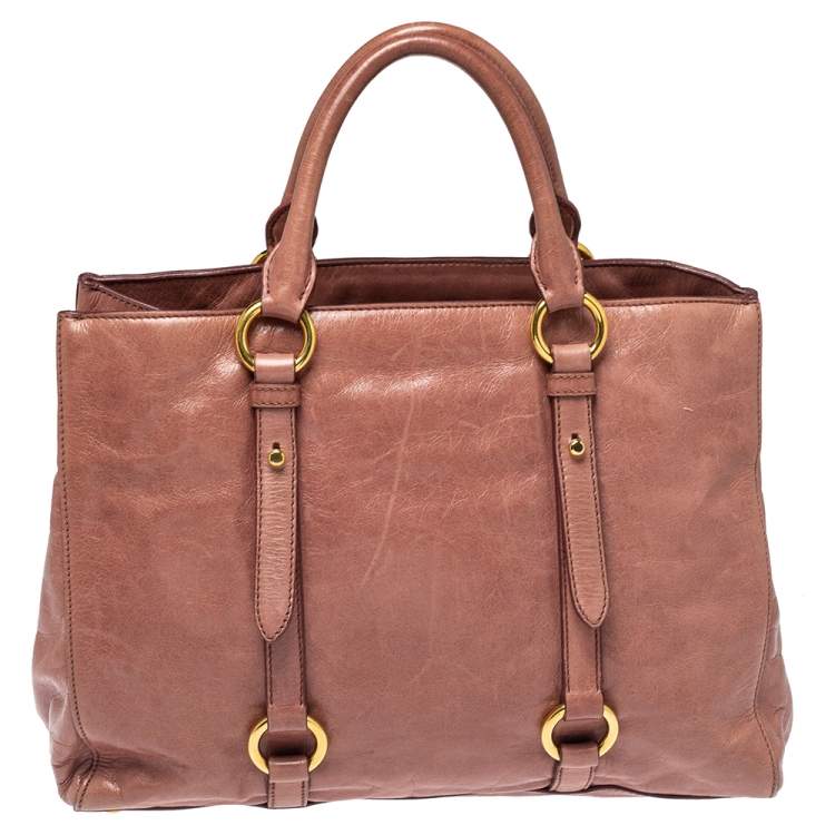 Pre Owned Miu Miu Pink Vitello Shine Leather Tote
