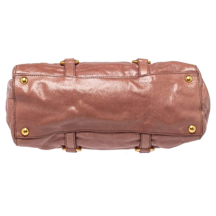 Pre Owned Miu Miu Pink Vitello Shine Leather Tote