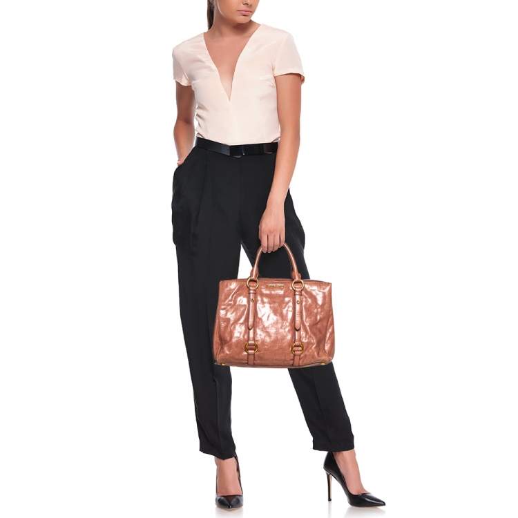 Pre Owned Miu Miu Pink Vitello Shine Leather Tote