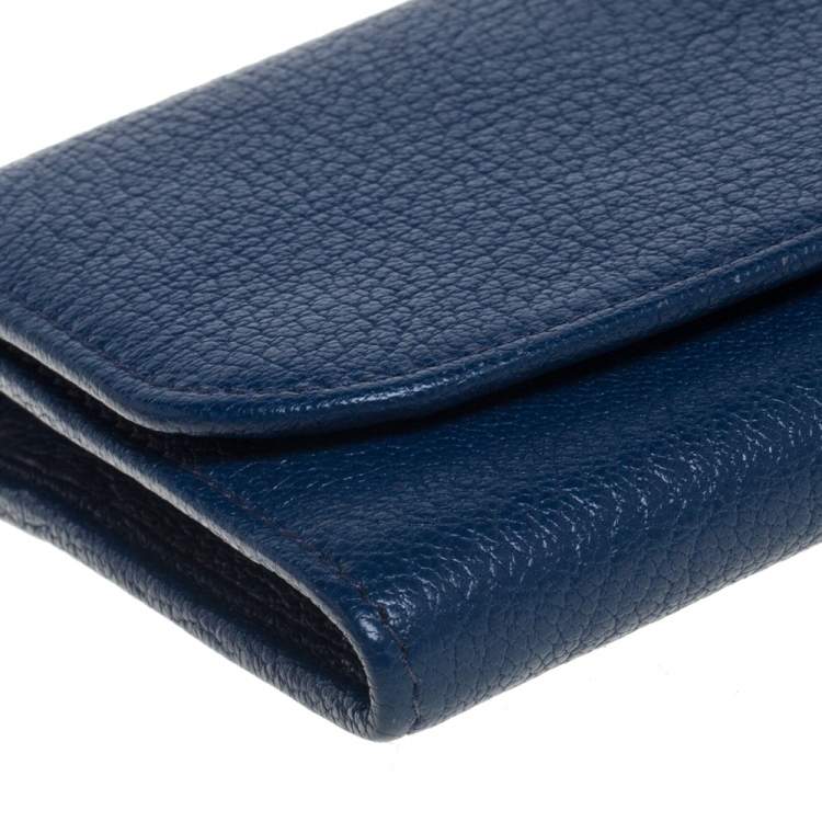 Pre Owned Miu Miu Blue Madras Leather Continental Wallet