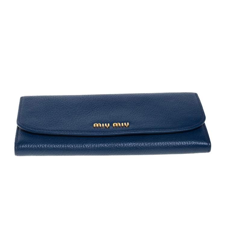 Pre Owned Miu Miu Blue Madras Leather Continental Wallet