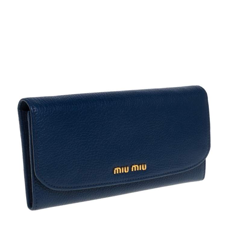 Pre Owned Miu Miu Blue Madras Leather Continental Wallet