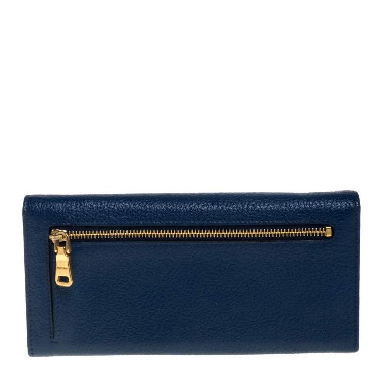 Pre Owned Miu Miu Blue Madras Leather Continental Wallet