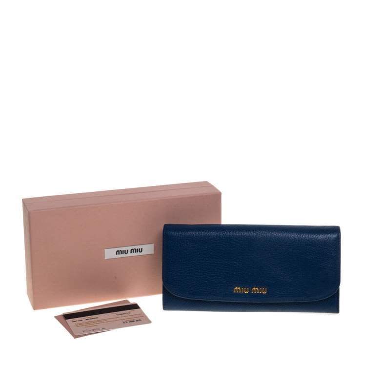 Pre Owned Miu Miu Blue Madras Leather Continental Wallet