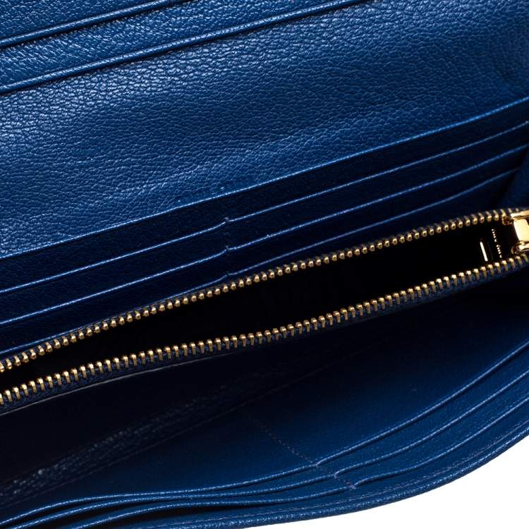 Pre Owned Miu Miu Blue Madras Leather Continental Wallet