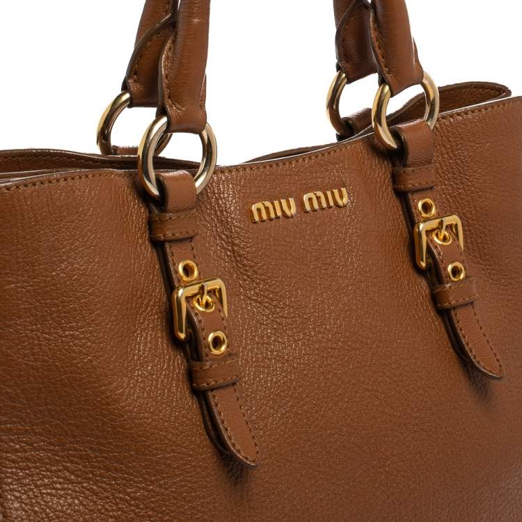 Pre Owned Miu Miu Brown Madras Leather Shopping Tote