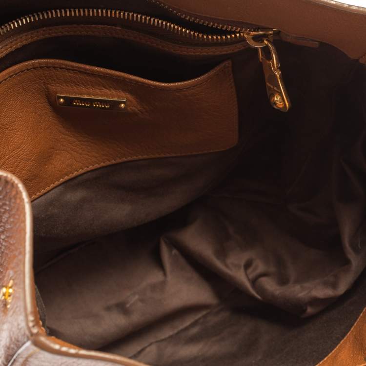 Pre Owned Miu Miu Brown Madras Leather Shopping Tote