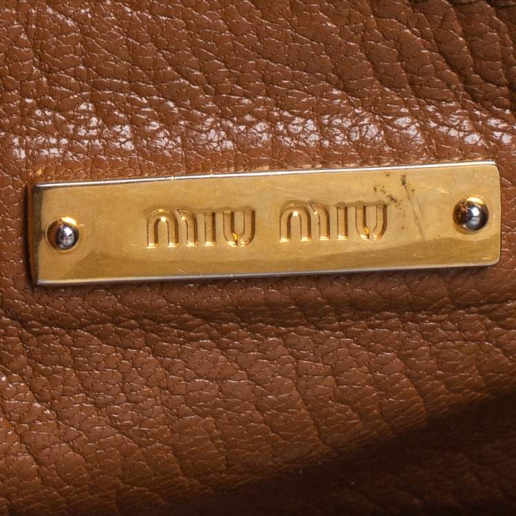 Pre Owned Miu Miu Brown Madras Leather Shopping Tote
