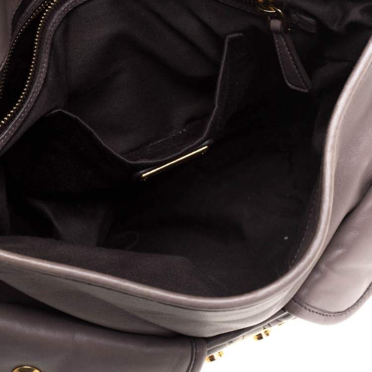 Pre Owned Miu Miu Taupe Matelassé Leather Coffer Hobo