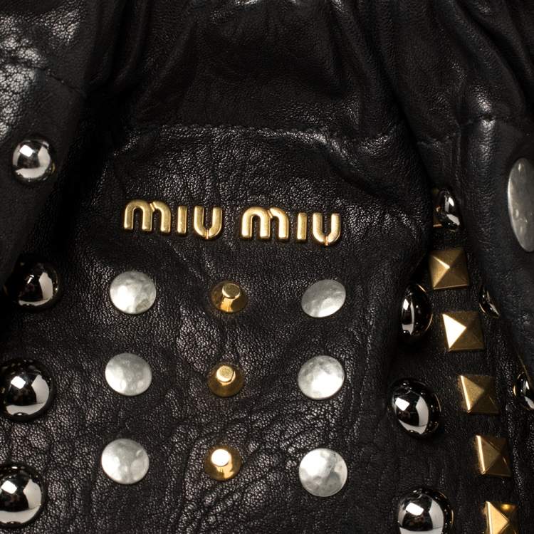 Pre Owned Miu Miu Black Leather Studded Hobo 