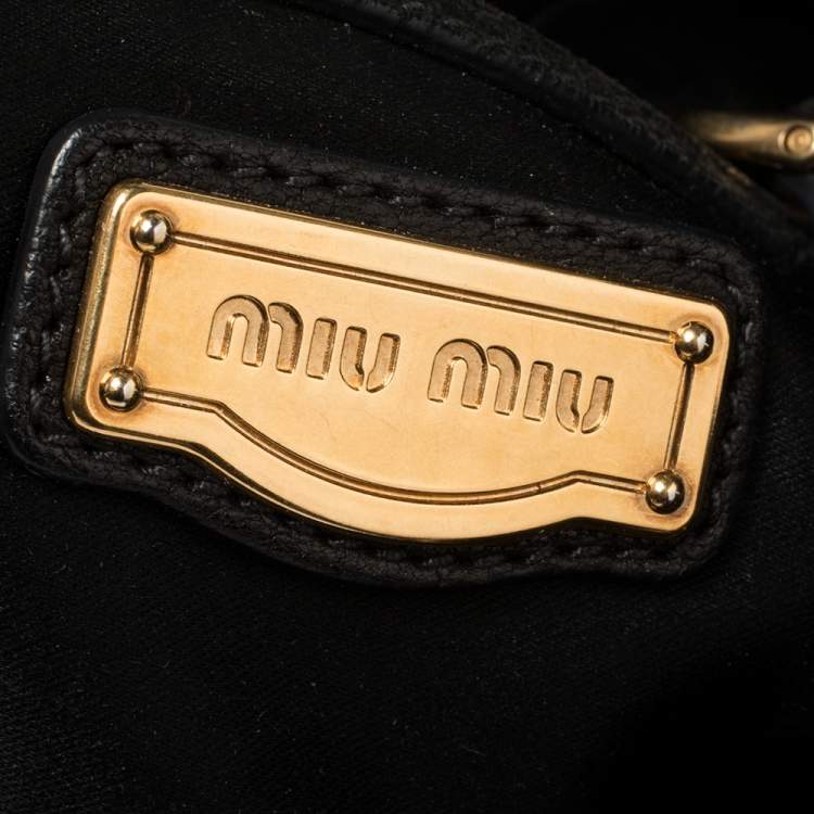 Pre Owned Miu Miu Black Leather Studded Hobo 