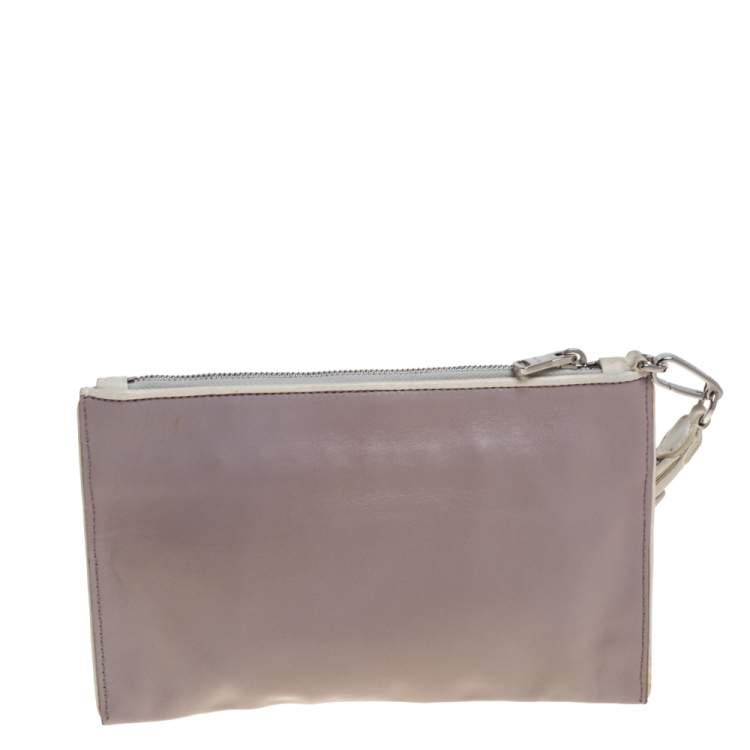 Pre Owned Miu Miu Lilac/White Glitter Leather Wristlet Pouch