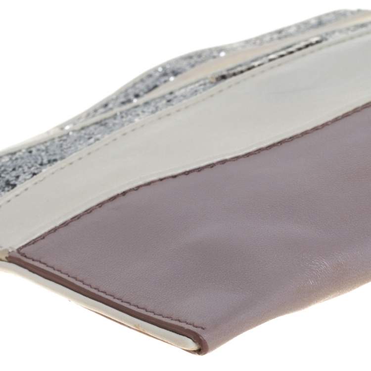 Pre Owned Miu Miu Lilac/White Glitter Leather Wristlet Pouch