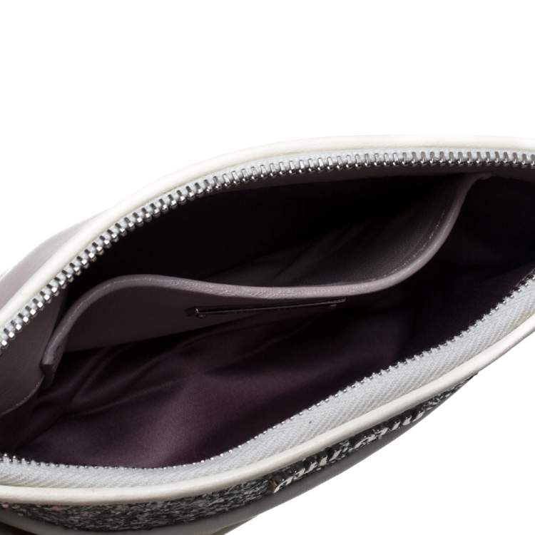 Pre Owned Miu Miu Lilac/White Glitter Leather Wristlet Pouch