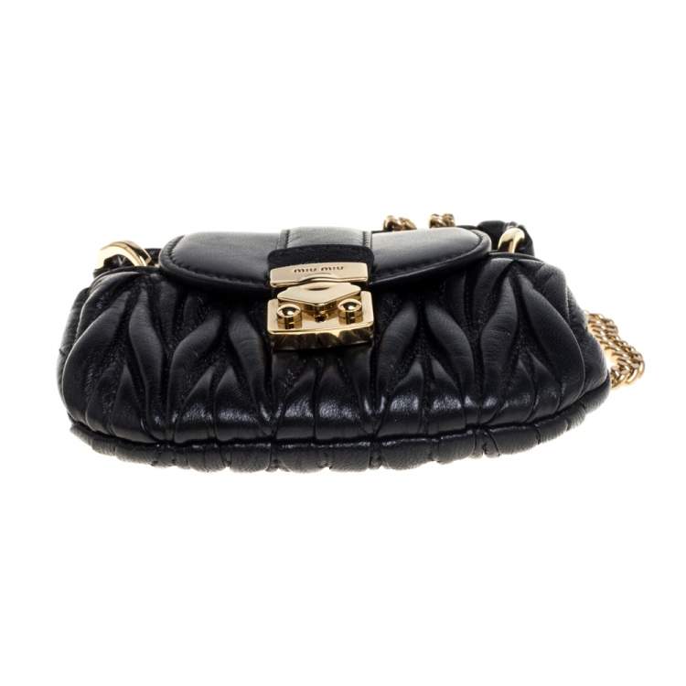 Pre Owned Miu Miu Black Matelasse Leather Coffer Charm Chain Bag