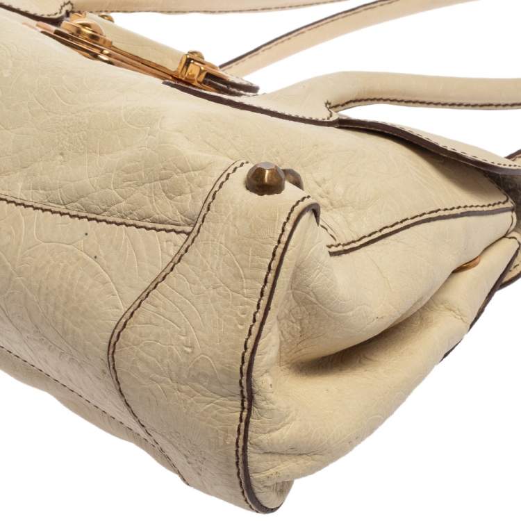 Pre Owned Miu Miu Off White Leather Flap Satchel 