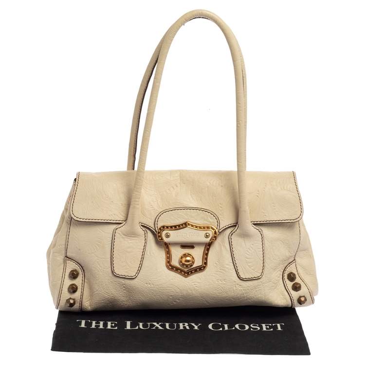 Pre Owned Miu Miu Off White Leather Flap Satchel 