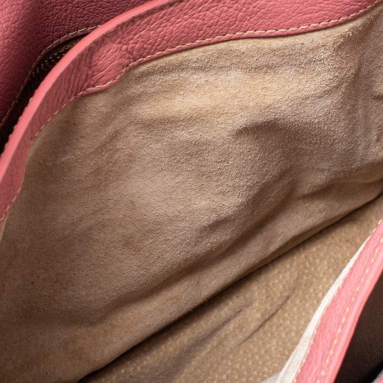 Pre Owned Miu Miu Pink Madras Leather Push Lock Flap Top Handle Bag