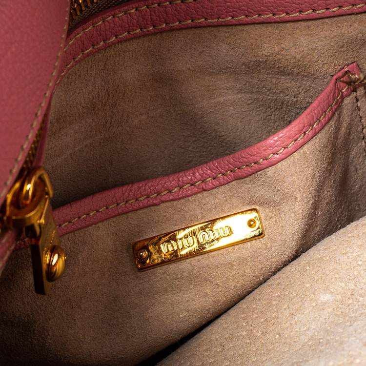 Pre Owned Miu Miu Pink Madras Leather Push Lock Flap Top Handle Bag