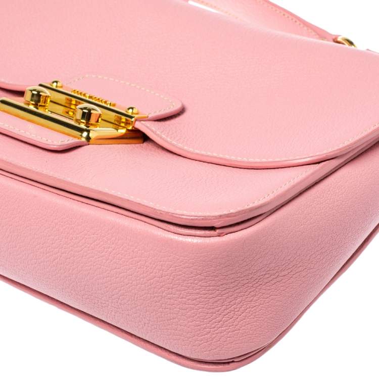 Pre Owned Miu Miu Pink Madras Leather Push Lock Flap Top Handle Bag
