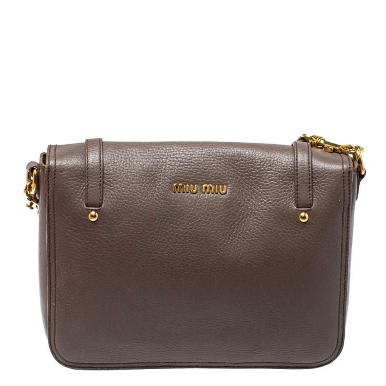 Pre Owned Miu Miu Grey Leather East West Pattina Messenger Bag