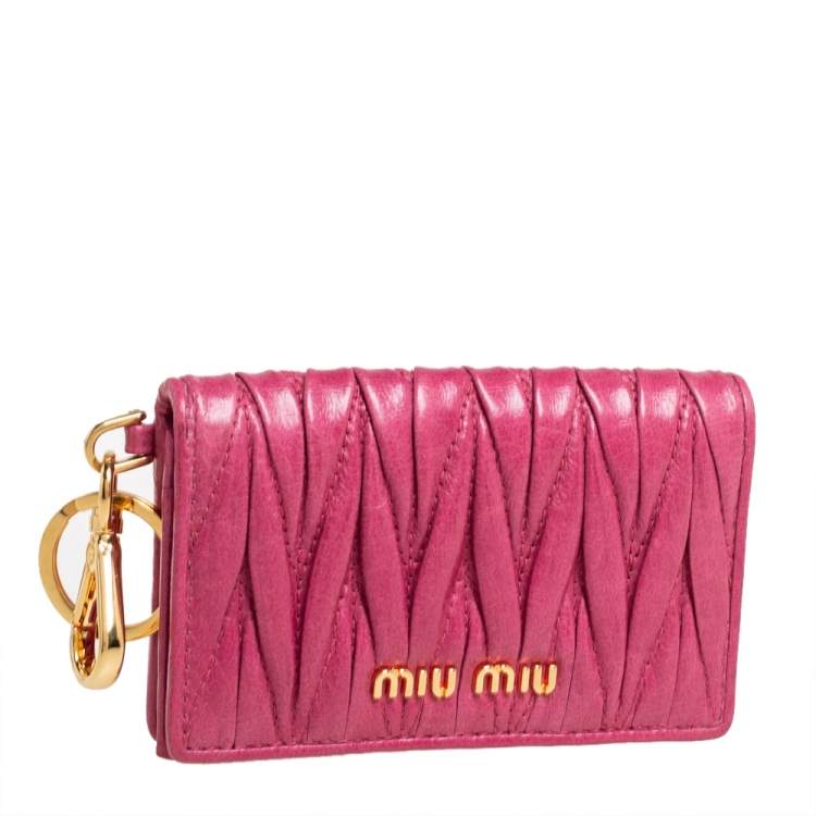 Pre Owned Miu Miu Fuchsia Matelasse Leather Card Case