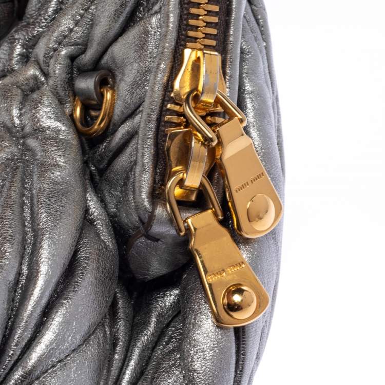 Pre Owned Miu Miu Metallic Grey Matelasse Leather Special Edition 08/08 Frame Satchel
