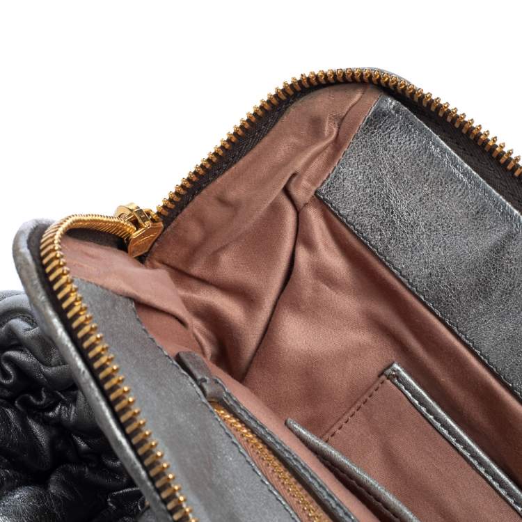 Pre Owned Miu Miu Metallic Grey Matelasse Leather Special Edition 08/08 Frame Satchel