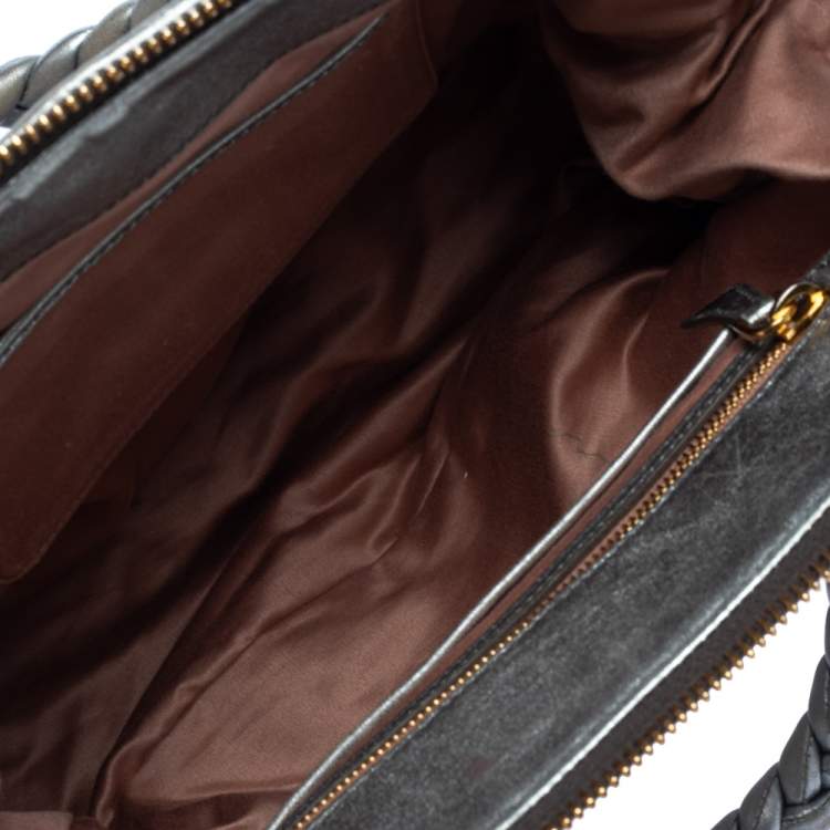 Pre Owned Miu Miu Metallic Grey Matelasse Leather Special Edition 08/08 Frame Satchel