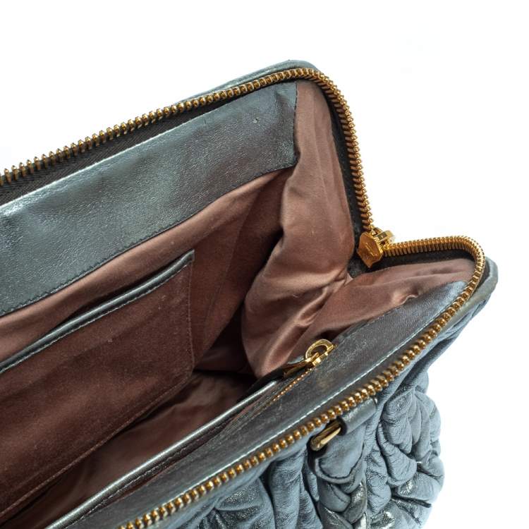 Pre Owned Miu Miu Metallic Grey Matelasse Leather Special Edition 08/08 Frame Satchel