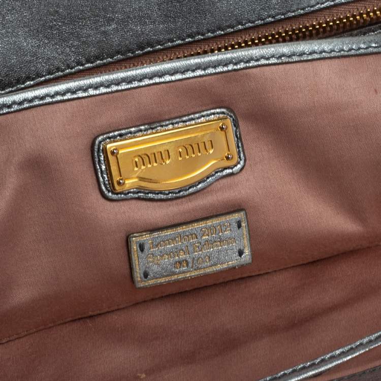 Pre Owned Miu Miu Metallic Grey Matelasse Leather Special Edition 08/08 Frame Satchel