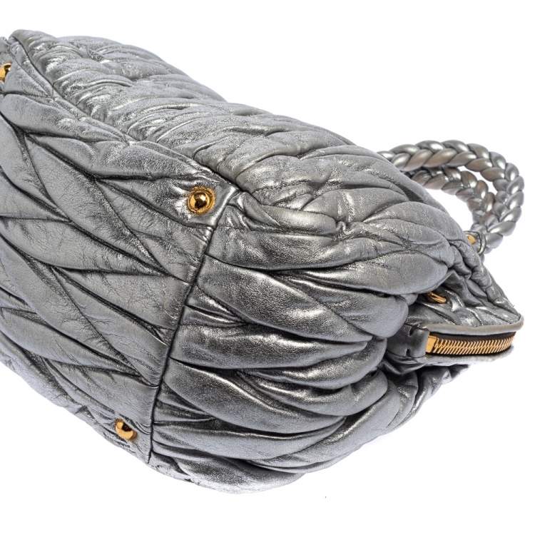 Pre Owned Miu Miu Metallic Grey Matelasse Leather Special Edition 08/08 Frame Satchel