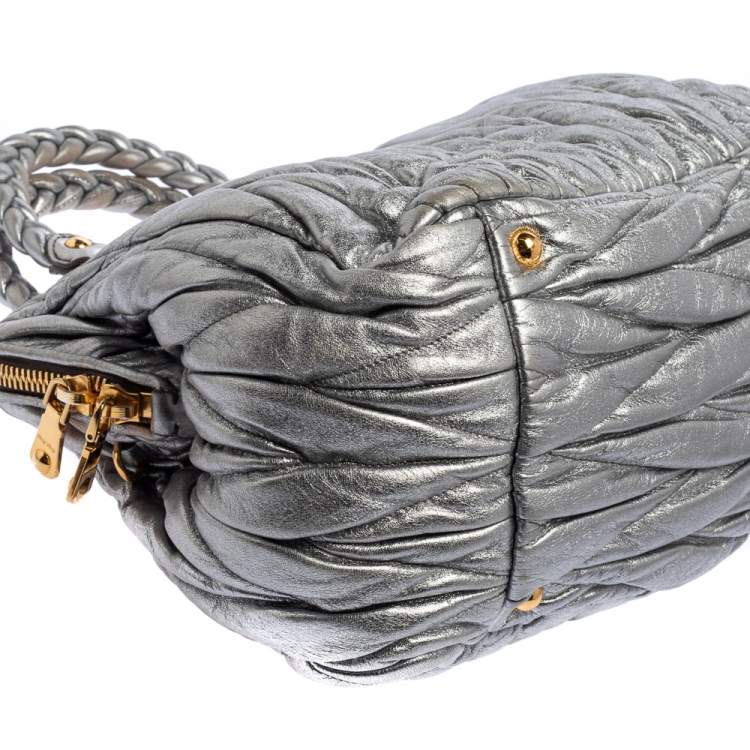 Pre Owned Miu Miu Metallic Grey Matelasse Leather Special Edition 08/08 Frame Satchel