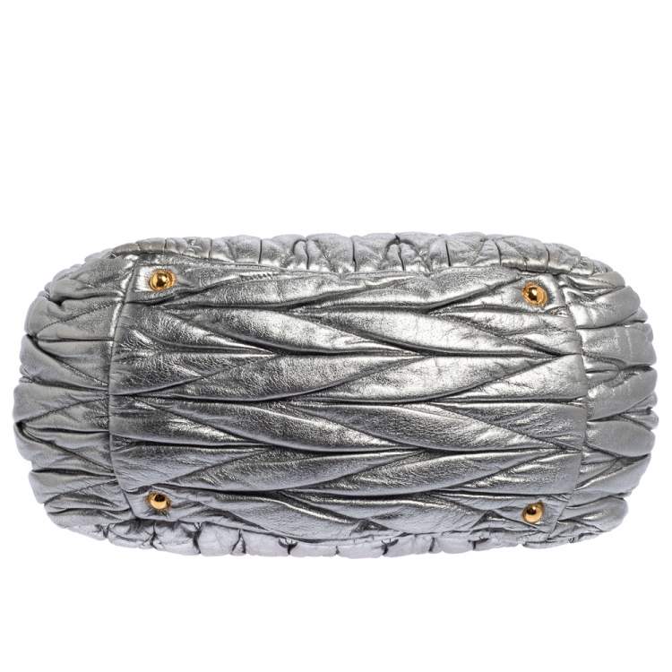 Pre Owned Miu Miu Metallic Grey Matelasse Leather Special Edition 08/08 Frame Satchel